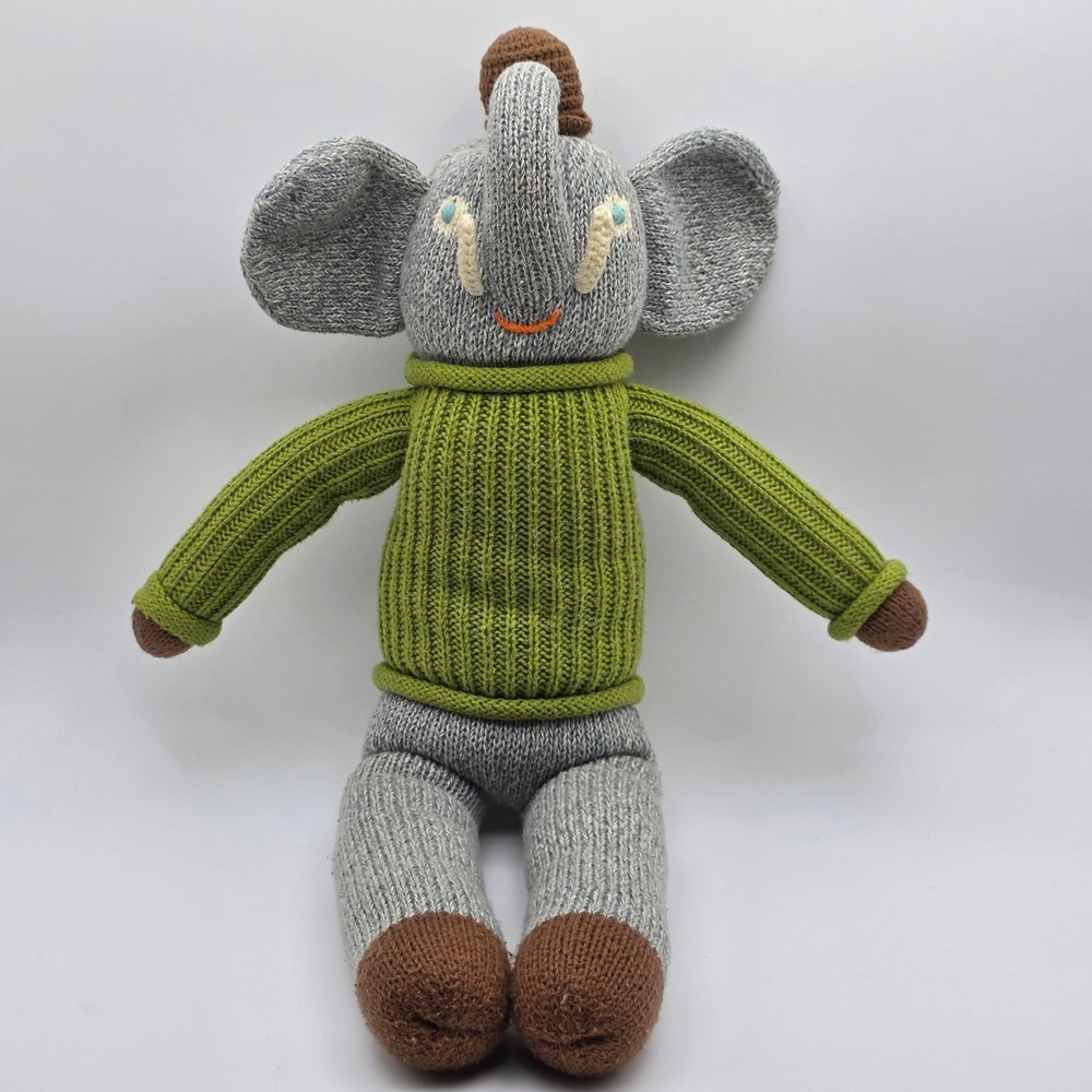 BlaBla Kids Knit Elephant Doll Hercule Green Sweater Derby Hat 18" Peru